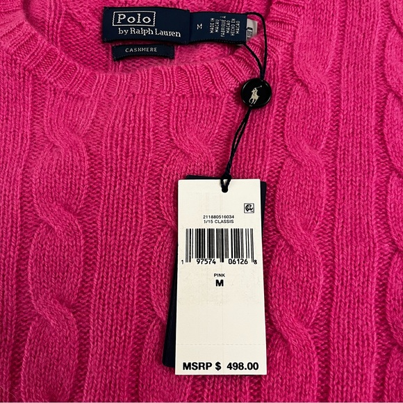 Polo Ralph Lauren 100% Cashmere Iconic Cable Knit Sweater in Pink Size M - Picture 3 of 11